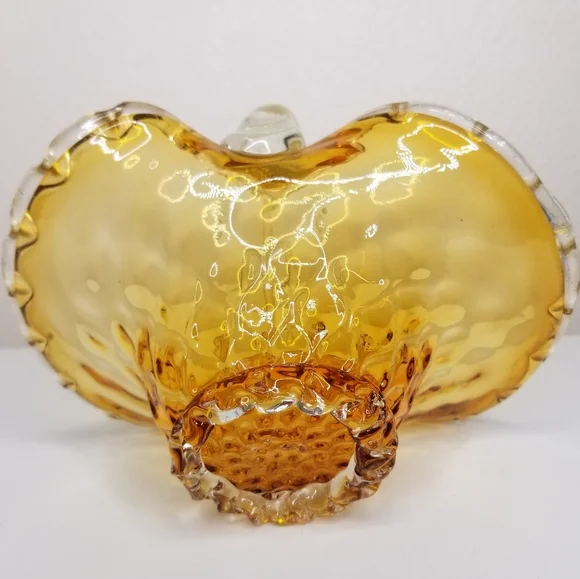 Murano Style Hand Blown Amber Glass Infused Gold Flake Loop Handle Basket - Picture 6 of 11